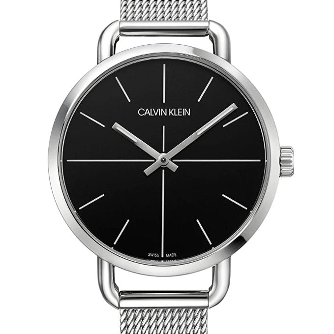 Shop Authentic Calvin Klein Even Black Dial Silver Mesh Bracelet Watch for Women - K7B23121 - Luxxuri
