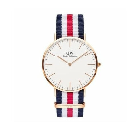 Shop Authentic Daniel Wellington Classic Canterbury White Dial Two Tone Nylon Strap Watch For Men - DW00100002 - Luxxuri