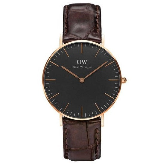 Shop Authentic Daniel Wellington Classic York Black Dial Brown Leather Strap Watch For Women - DW00100140 - Luxxuri