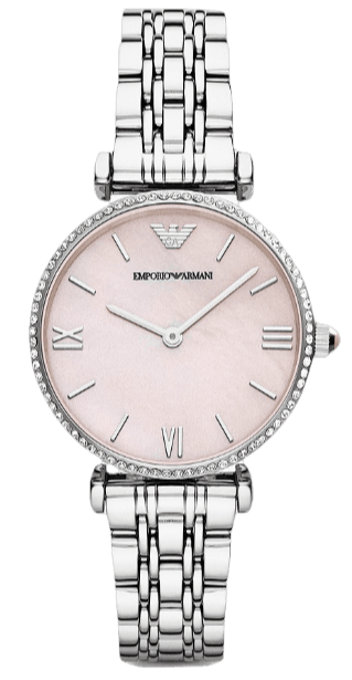 Shop Authentic Emporio Armani Gianni T Bar Pink Mother of Pearl Dial Silver Steel Strap Watch For Women - AR1779 - Luxxuri