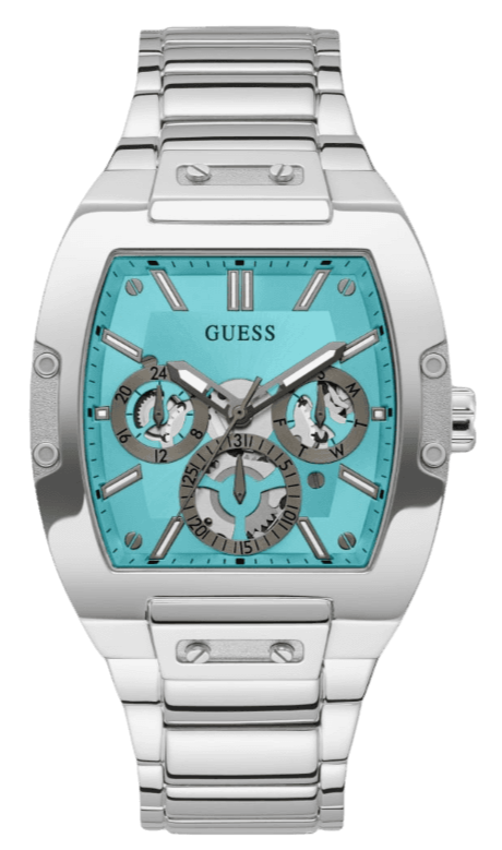 Shop Authentic Guess Phoenix Multi Function Aqua Blue Dial Silver Steel Strap Watch for Men - GW0456G4 - Luxxuri