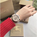 Shop Authentic Burberry The City Chronograph Rose Gold Dial Beige Leather Strap Watch For Women - BU9702 - Luxxuri