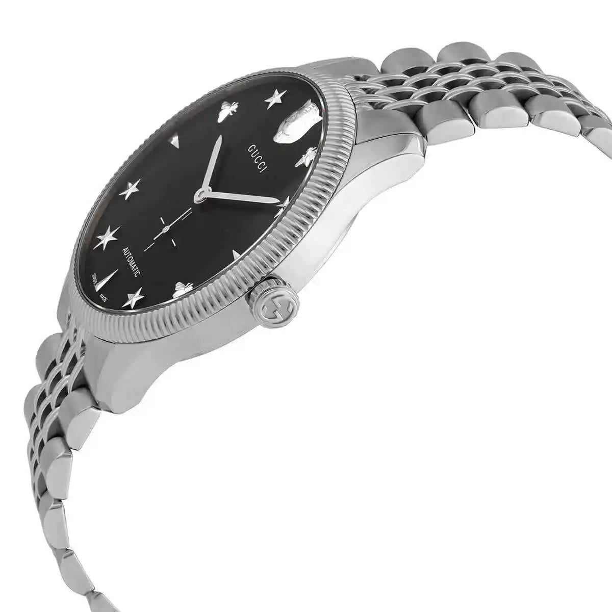 Shop Authentic Gucci G Timeless Automatic Black Dial Silver Steel Strap Watch For Men - YA126353 - Luxxuri