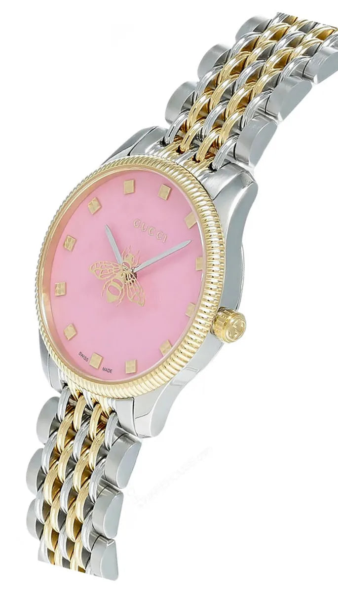 Shop Authentic Gucci G Timeless Quartz Pink Dial Two Tone Steel Strap Watch For Women - YA1265030 - Luxxuri