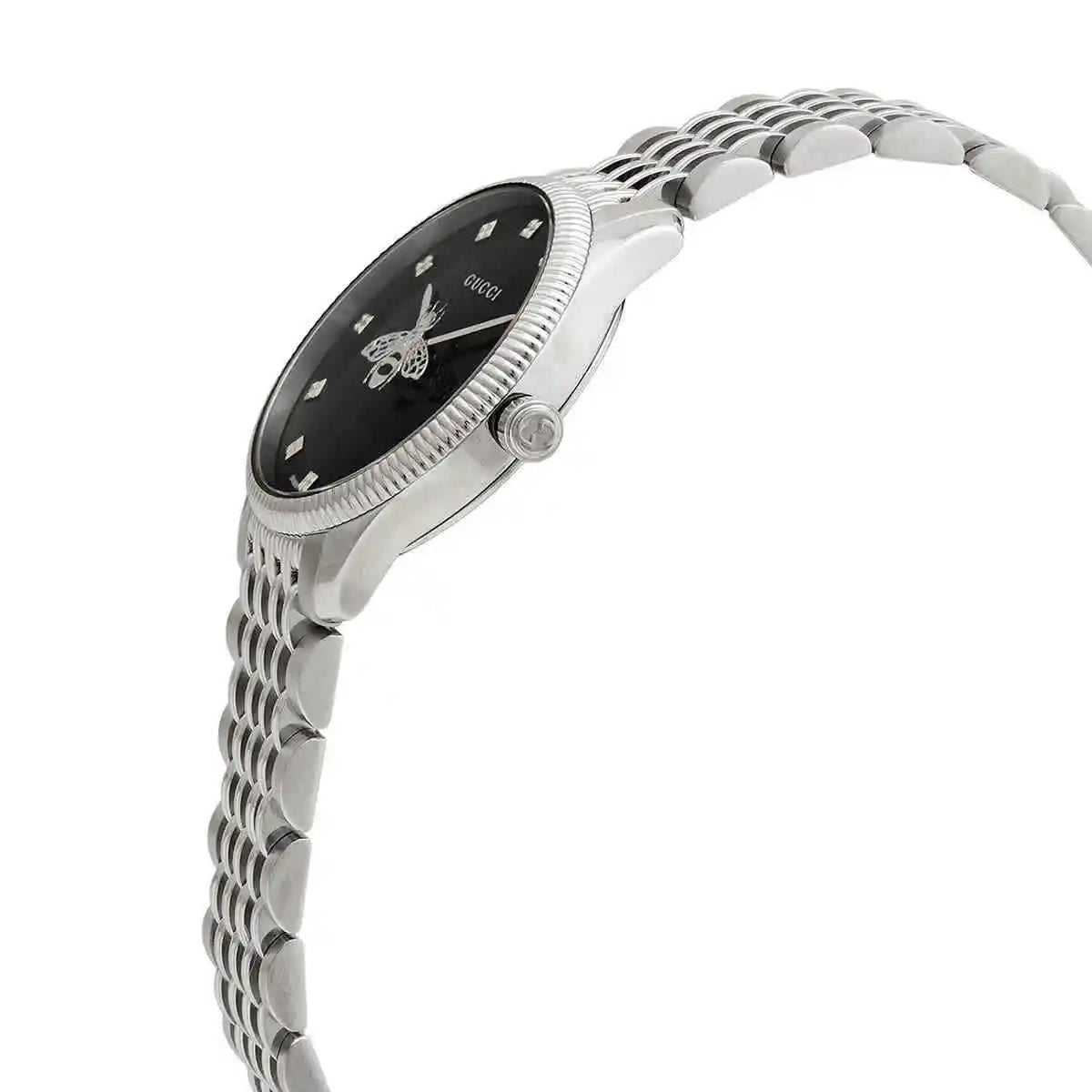 Shop Authentic Gucci G Timeless Quartz Black Dial Silver Steel Strap Watch For Women - YA1265020 - Luxxuri