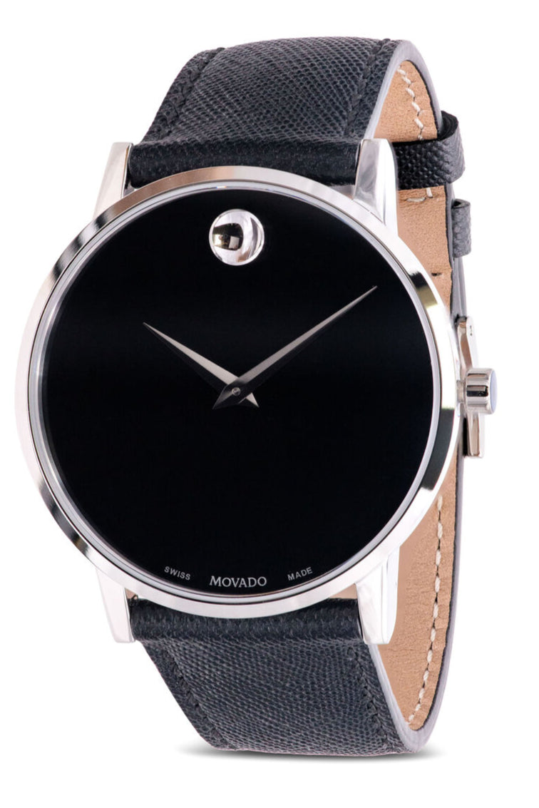 Shop Authentic Movado Museum Classic Black Dial Black Leather Strap Watch for Men - 0607194 - Luxxuri