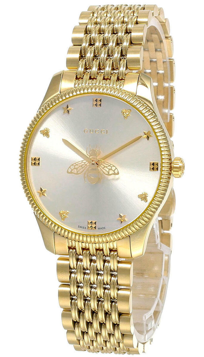 Shop Authentic Gucci G Timeless Quartz Silver Dial Gold Steel Strap Watch For Women - YA1264155 - Luxxuri