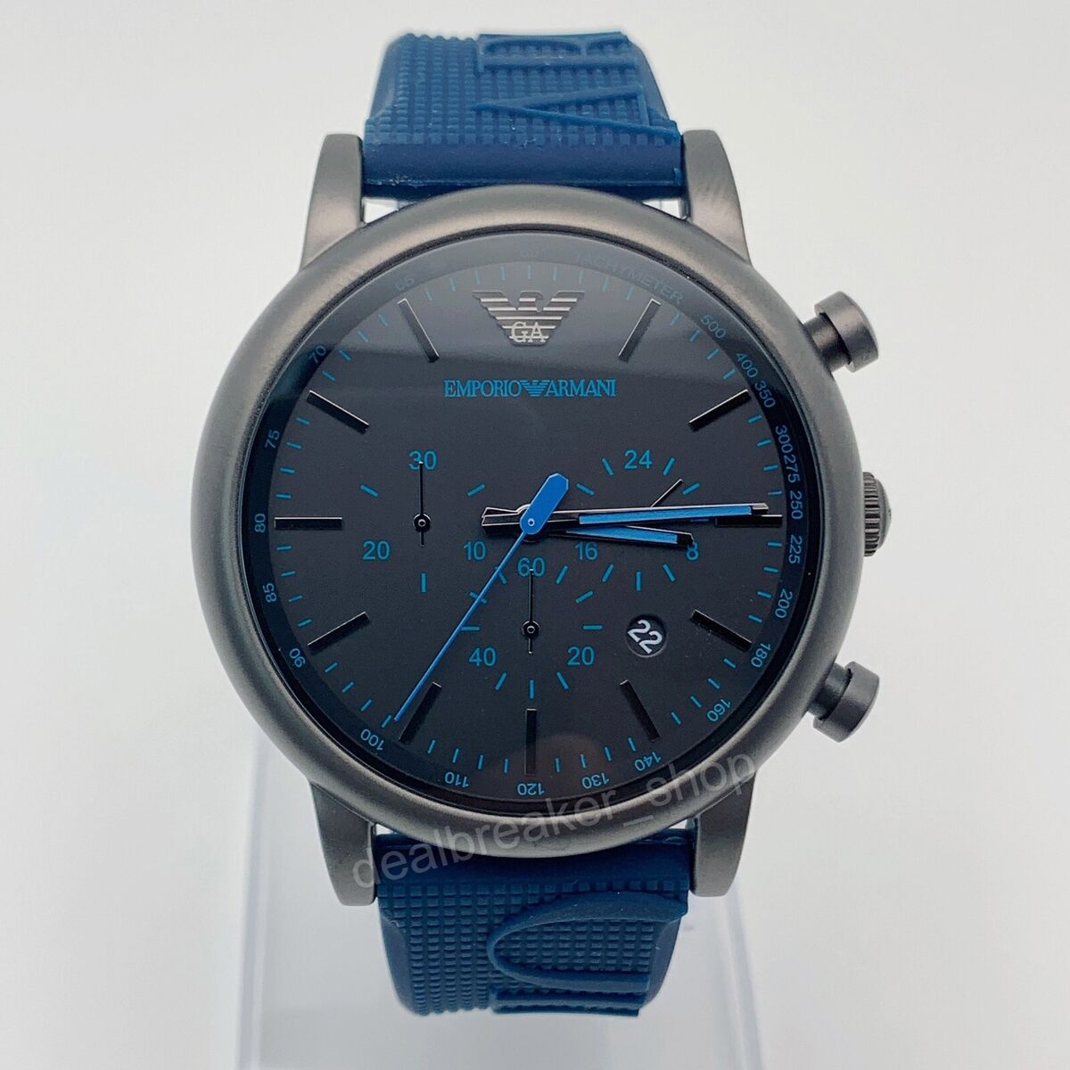 Emporio Armani Luigi Chronograph Black Dial Blue Rubber Strap Watch For Men - AR11023