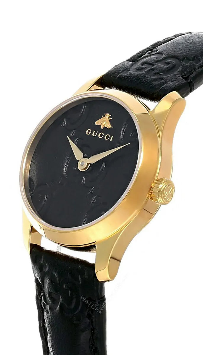 Shop Authentic Gucci G Timeless Quartz Black Dial Black Leather Strap Watch For Women - YA126581A - Luxxuri