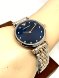 Shop Authentic Emporio Armani Gianni T Bar Crystal Blue Dial Two Tone Steel Strap Watch For Women - AR11092 - Luxxuri