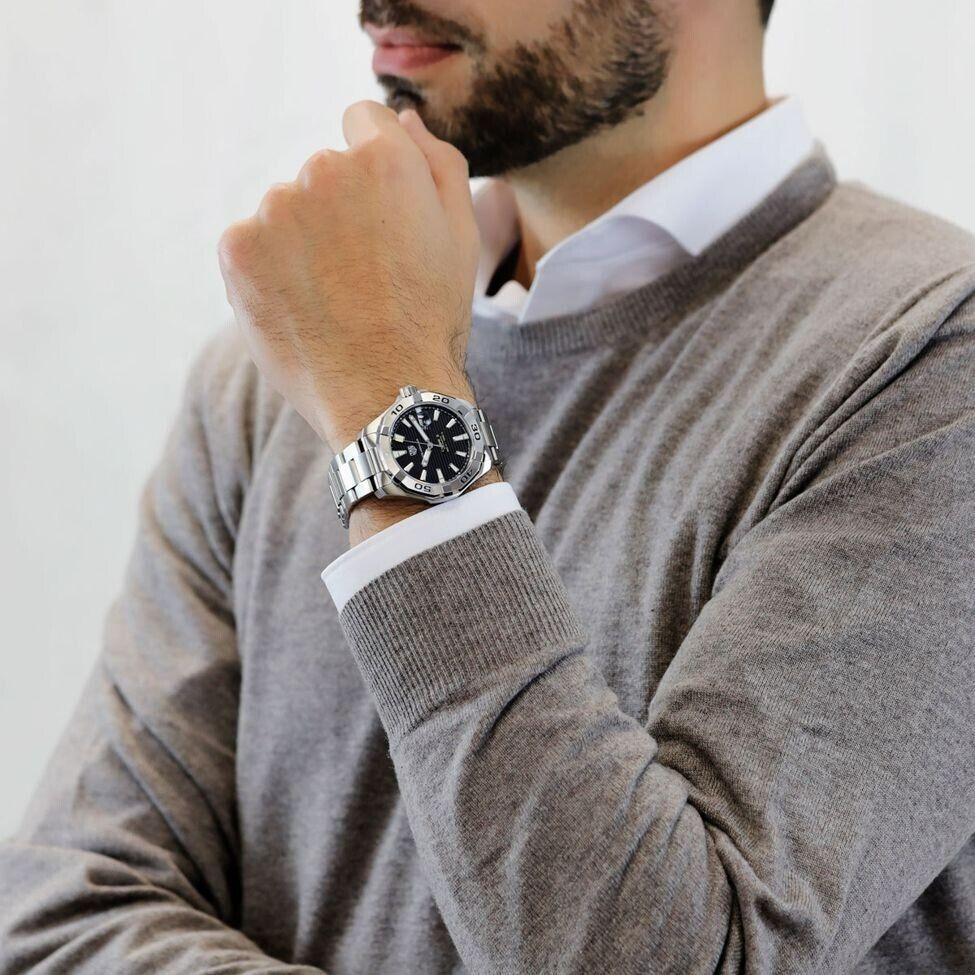 Tag Heuer Aquaracer Automatic Black Dial Silver Steel Strap Watch for Men - WAY2010.BA0927