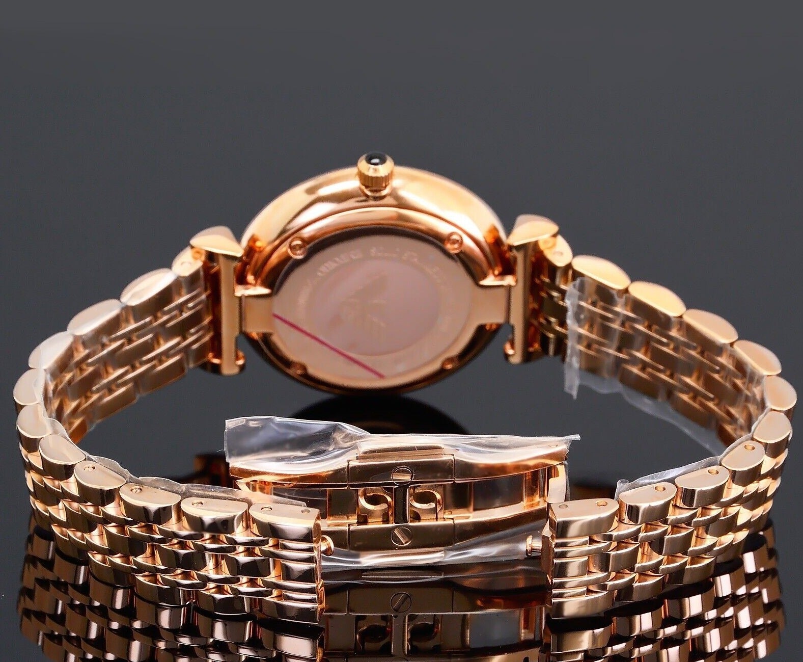 Emporio Armani Gianni T-Bar Black Dial Rose Gold Strap Watch For Women - AR11145