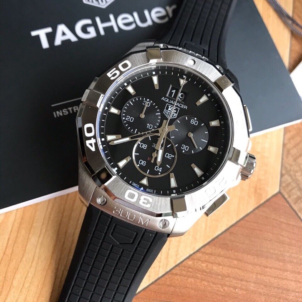 Shop Authentic Tag Heuer Aquaracer Chronograph Black Dial Black Rubber Strap Watch for Men - CAY1110.FT6041 - Luxxuri