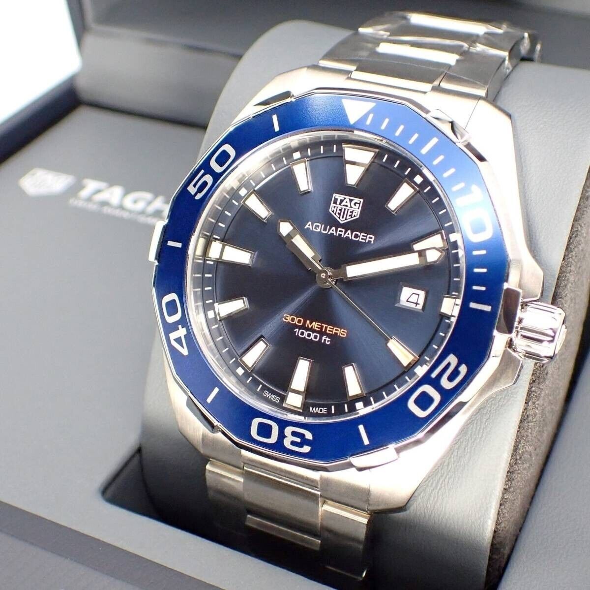 Tag Heuer Aquaracer Blue Dial Silver Steel Strap Watch for Men - WAY101C.BA0746
