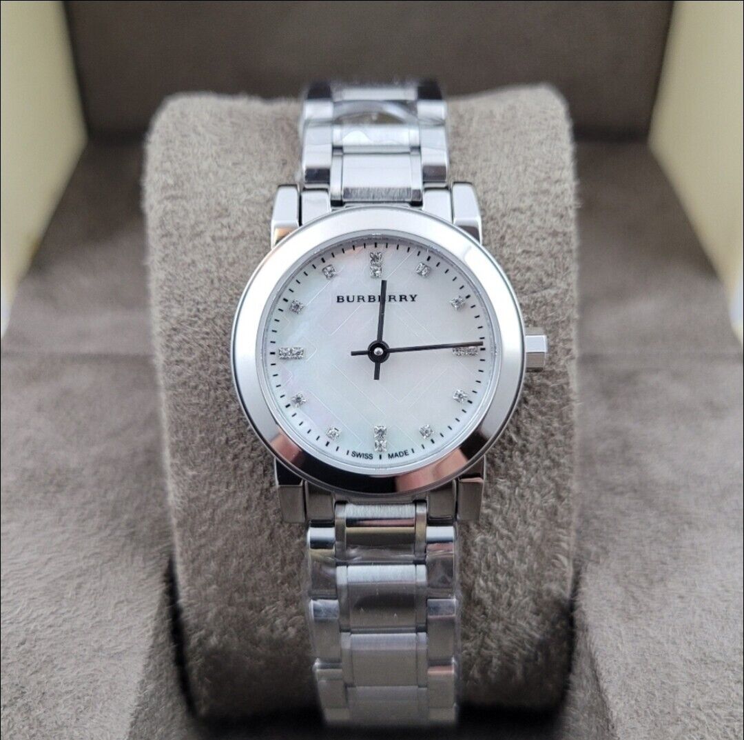 Shop Authentic Burberry The City Diamonds Mother of Pearl Dial Silver Steel Strap Watch for Women - BU9224 - Luxxuri