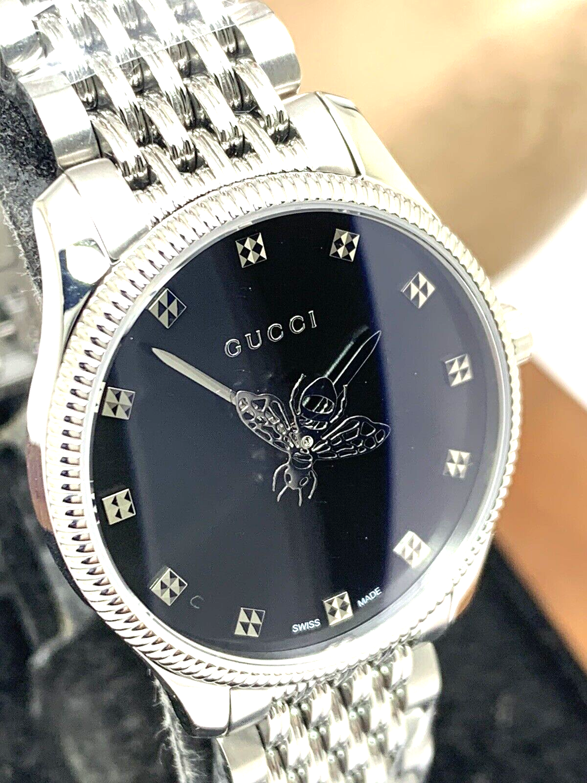 Shop Authentic Gucci G Timeless Quartz Black Dial Silver Steel Strap Watch For Women - YA1265020 - Luxxuri