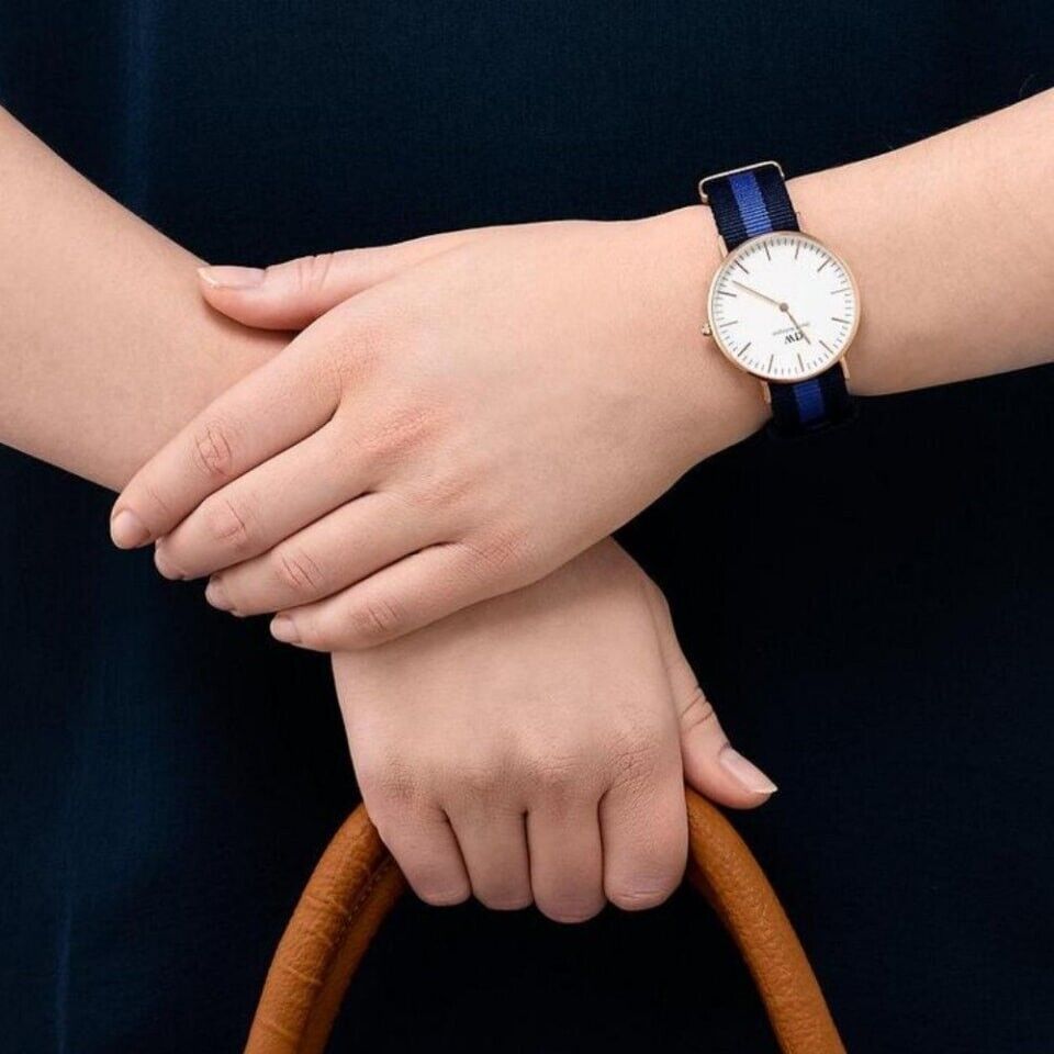 Shop Authentic Daniel Wellington Classic Swansea White Dial Two Tone Nylon Strap Watch For Women - 0504DW - Luxxuri