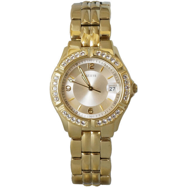 Shop Authentic Guess Dazzling Diamonds Gold Dial Gold Steel Strap Watch for Women - W85110L1 - Luxxuri