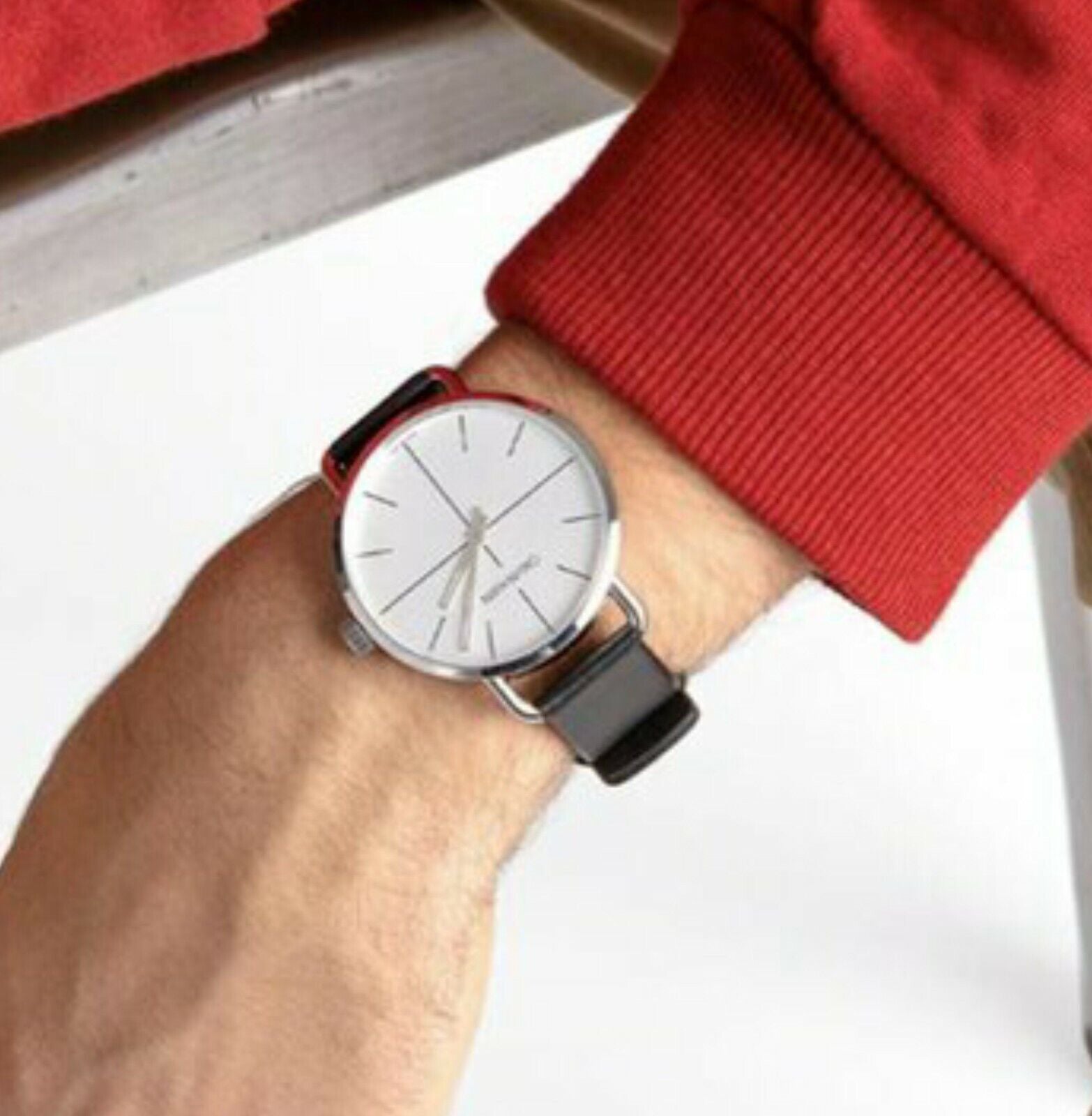 Shop Authentic Calvin Klein Even Silver Dial Black Leather Strap Watch for Men - K7B211CY - Luxxuri