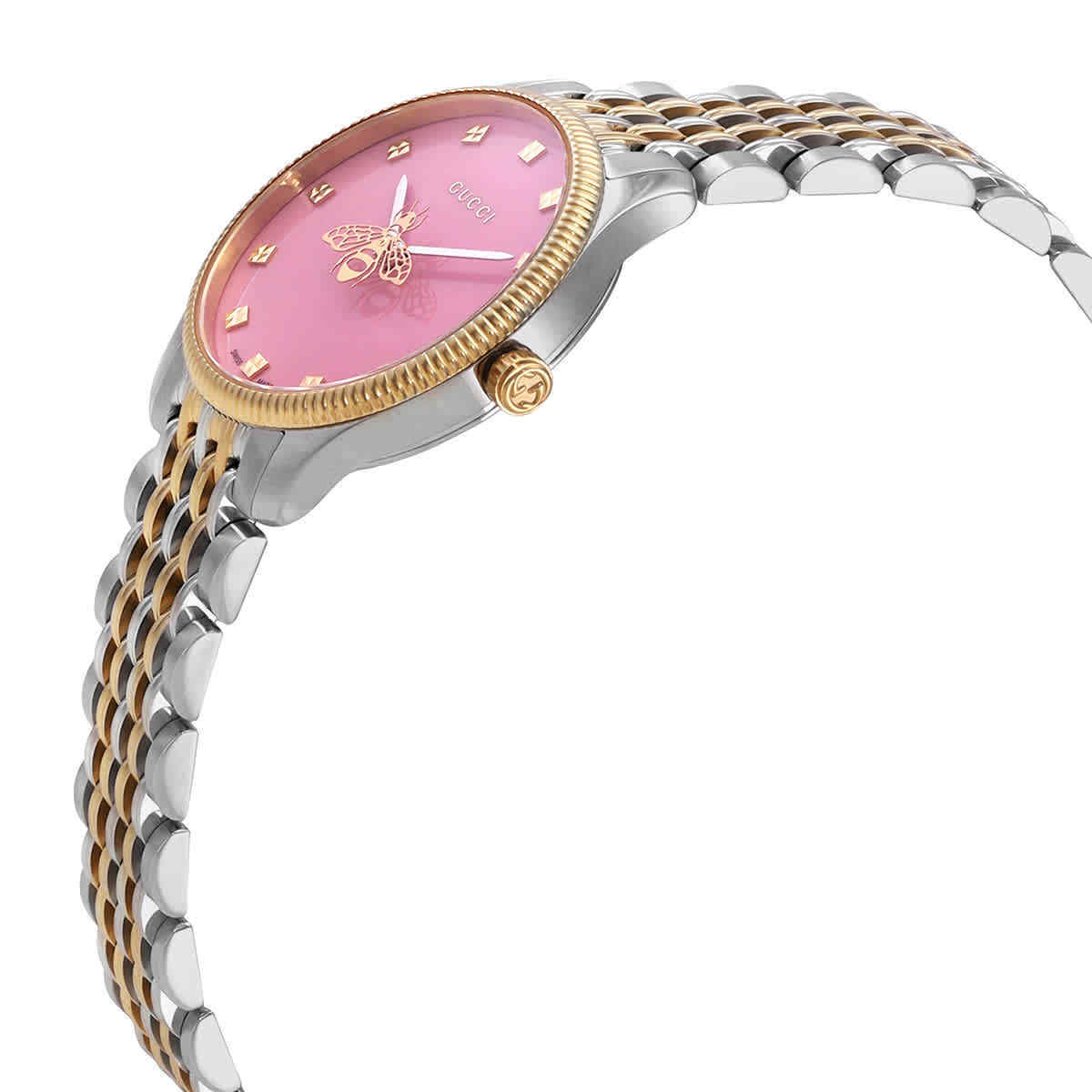 Shop Authentic Gucci G Timeless Quartz Pink Dial Two Tone Steel Strap Watch For Women - YA1265030 - Luxxuri