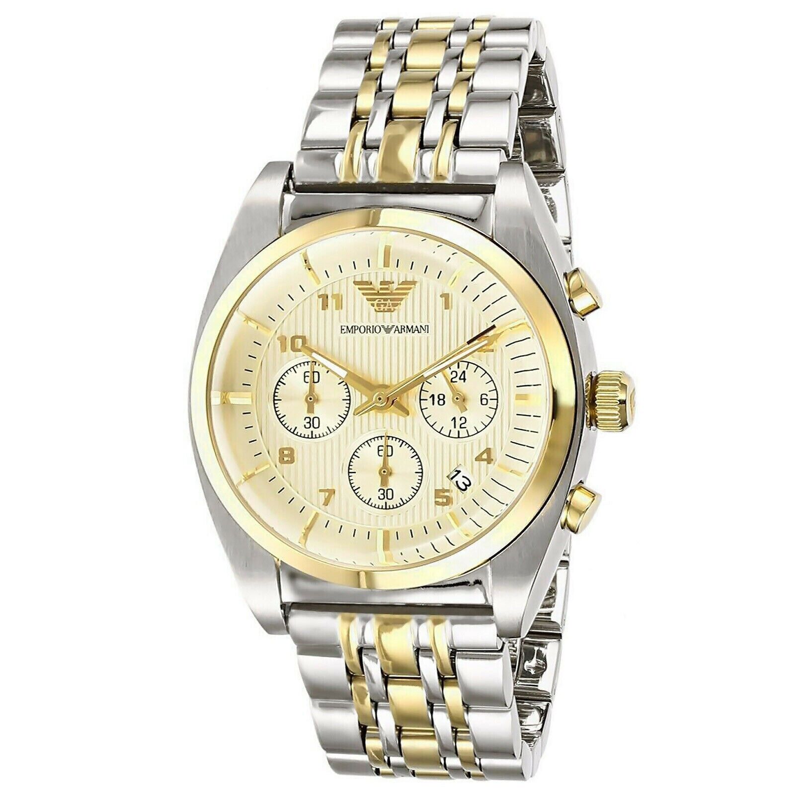 Shop Authentic Emporio Armani Classic Chronograph White Dial Two Tone Steel Strap Watch For Men - AR0396 - Luxxuri