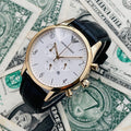 Shop Authentic Emporio Armani Classic Chronograph White Dial Black Leather Strap Watch For Men - AR1892 - Luxxuri