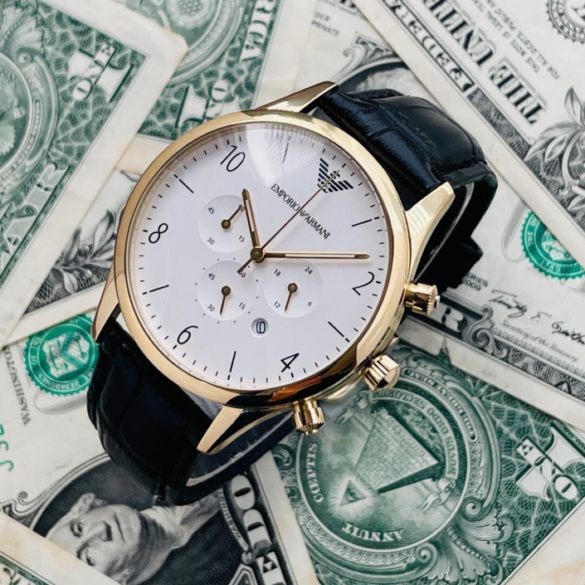 Shop Authentic Emporio Armani Classic Chronograph White Dial Black Leather Strap Watch For Men - AR1892 - Luxxuri