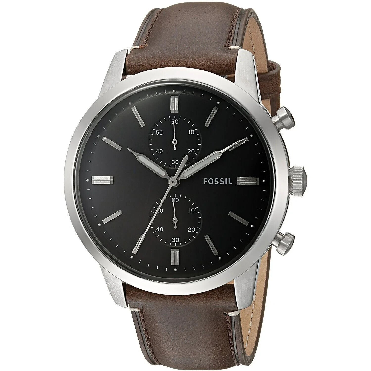 Fossil Townsman Chronograph Black Dial Brown Leather Strap Watch for Men - FS5280
