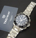 Shop Authentic Tag Heuer Aquaracer Quartz Chronograph Black Dial Silver Steel Strap Watch for Men - CAY111A.BA0927 - Luxxuri