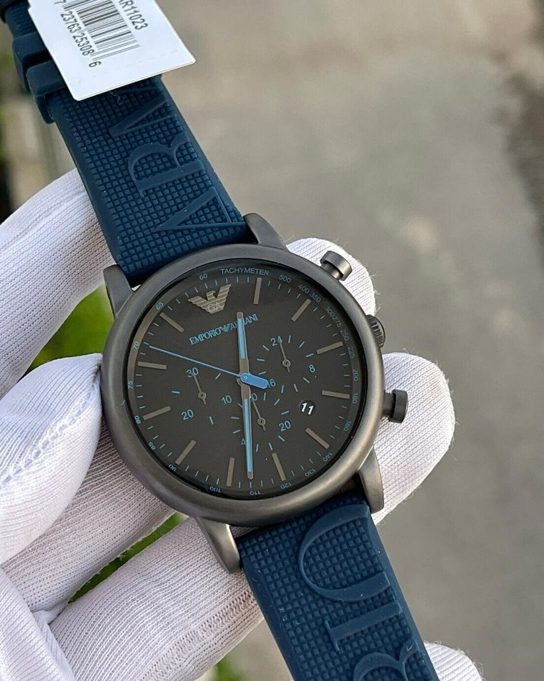 Emporio Armani Luigi Chronograph Black Dial Blue Rubber Strap Watch For Men - AR11023