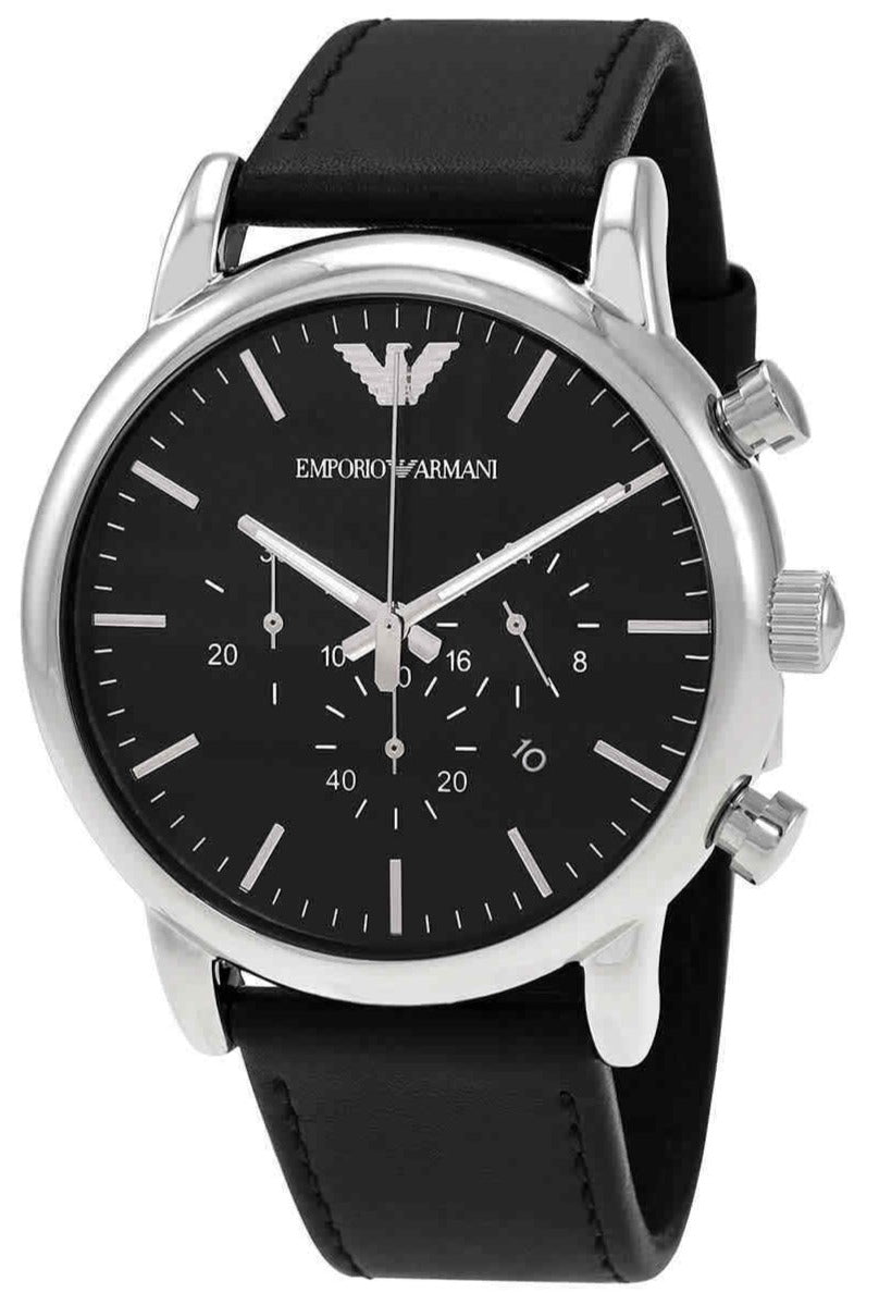Shop Authentic Emporio Armani Luigi Chronograph Black Dial Black Leather Watch For Men - AR1828 - Luxxuri