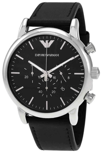 Shop Authentic Emporio Armani Luigi Chronograph Black Dial Black Leather Watch For Men - AR1828 - Luxxuri