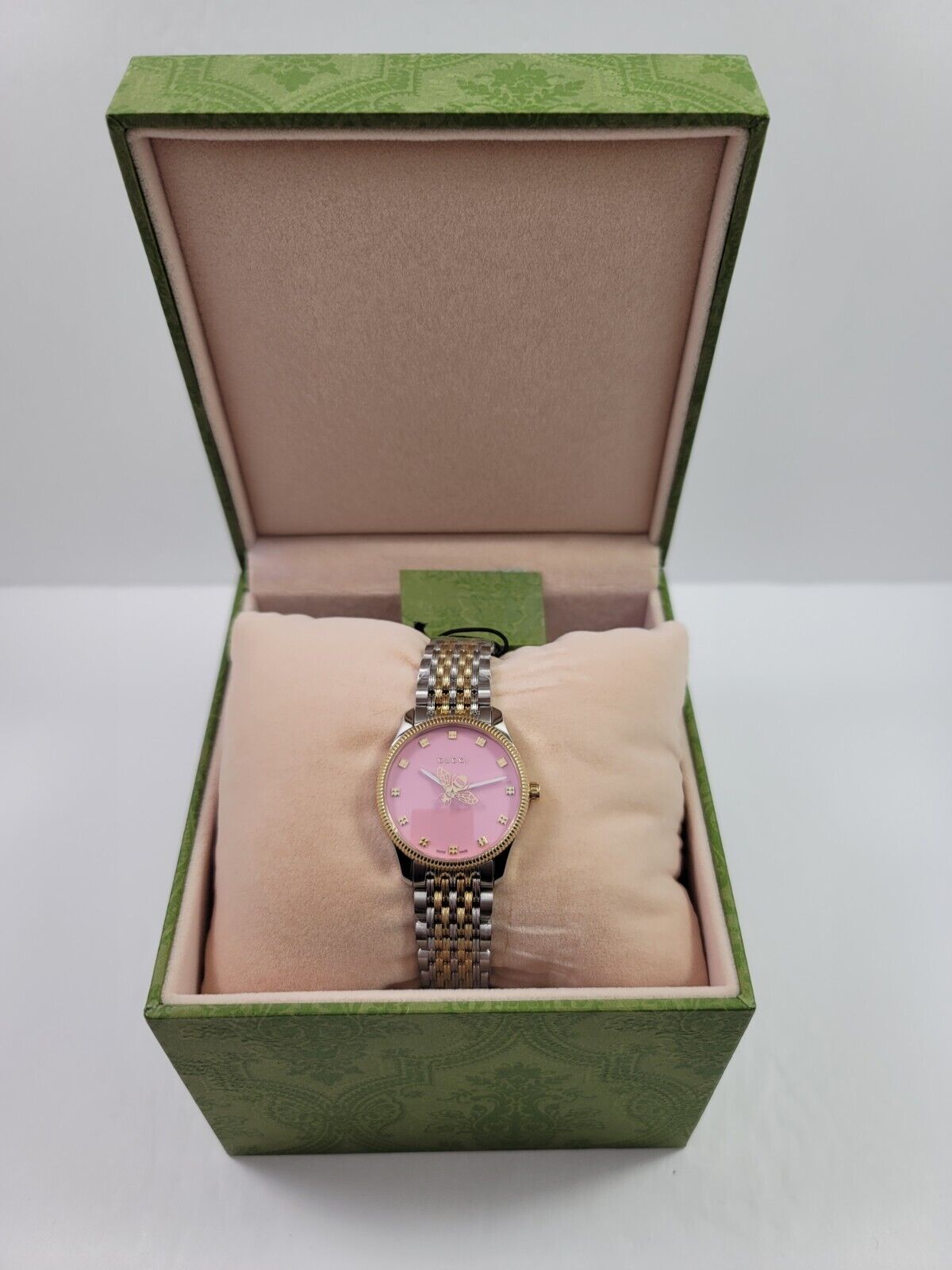 Shop Authentic Gucci G Timeless Quartz Pink Dial Two Tone Steel Strap Watch For Women - YA1265030 - Luxxuri