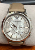Shop Authentic Emporio Armani Classic Chronograph Silver Dial Brown Leather Strap Watch For Men - AR2471 - Luxxuri