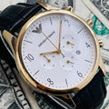 Shop Authentic Emporio Armani Classic Chronograph White Dial Black Leather Strap Watch For Men - AR1892 - Luxxuri