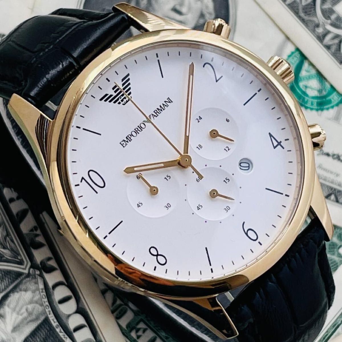 Shop Authentic Emporio Armani Classic Chronograph White Dial Black Leather Strap Watch For Men - AR1892 - Luxxuri