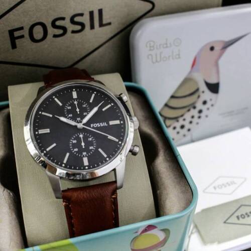 Fossil Townsman Chronograph Black Dial Brown Leather Strap Watch for Men - FS5280
