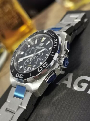 Shop Authentic Tag Heuer Aquaracer Quartz Chronograph Black Dial Silver Steel Strap Watch for Men - CAY111A.BA0927 - Luxxuri