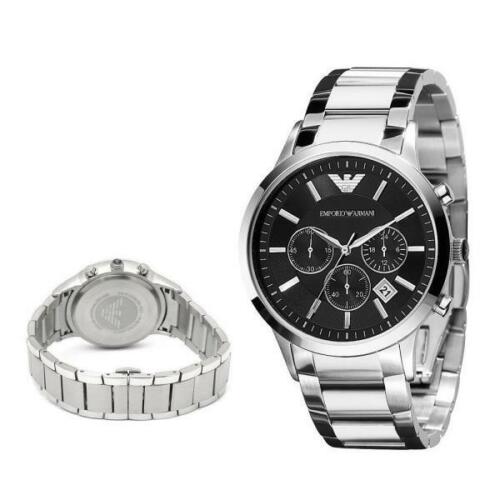 Shop Authentic Emporio Armani Classic Chronograph Black Dial Silver Steel Strap Watch For Men - AR2434 - Luxxuri