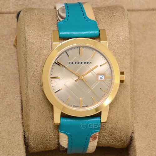 Burberry The City Gold Dial Blue Leather Strap Watch for Women - BU9018
