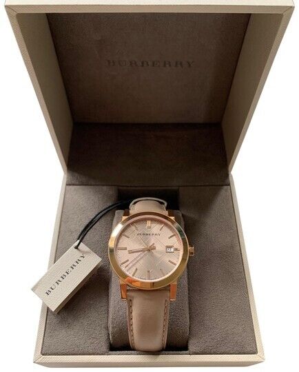 Burberry The City Beige Dial Brown Leather Strap Watch for Women - BU9014