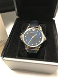 Shop Authentic Emporio Armani Gianni T Bar Analog Blue Dial Black Leather Strap Watch For Women - AR1989 - Luxxuri