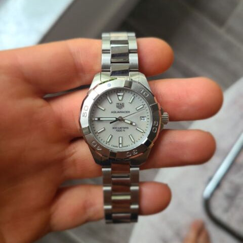 Shop Authentic Tag Heuer Aquaracer White Mother of Pearl Dial Silver Steel Strap Watch for Women - WBD1311.BA0740 - Luxxuri