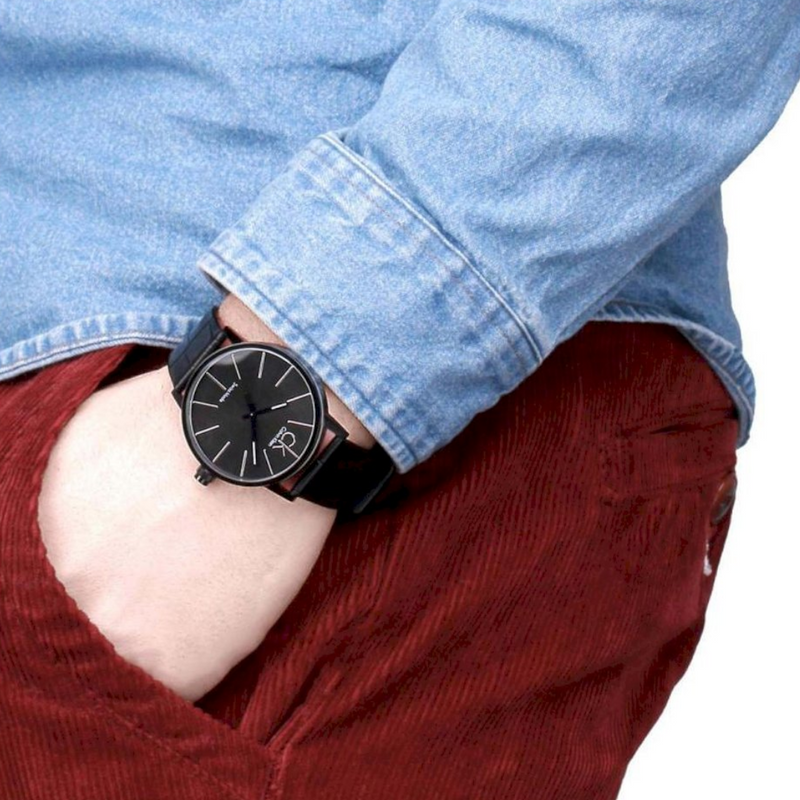 Shop Authentic Calvin Klein Post Minimal Black Dial Black Leather Strap Watch for Men - K7621401 - Luxxuri