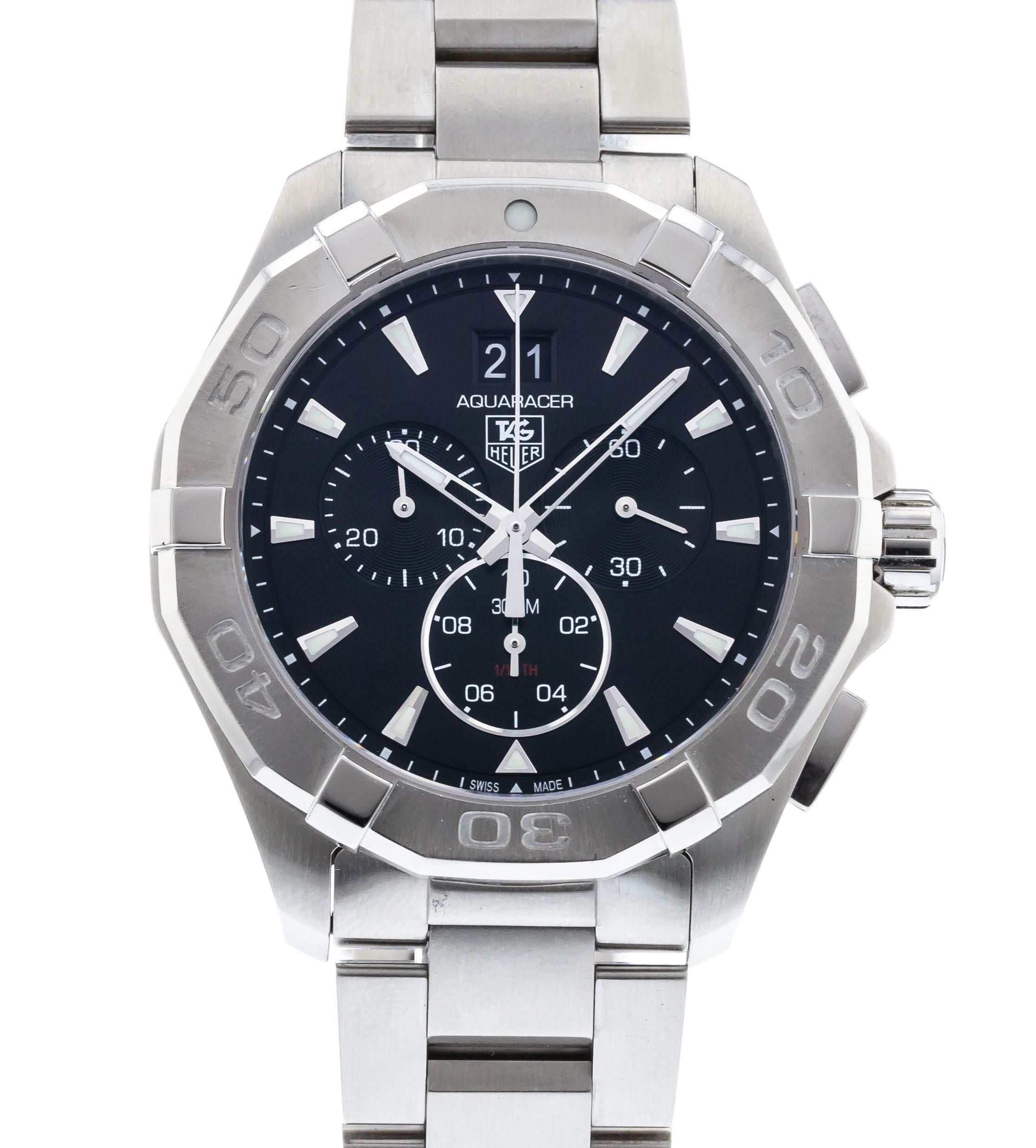 Tag Heuer Aquaracer Chronograph Black Dial Silver Steel Strap Watch for Men - CAY1110.BA0927