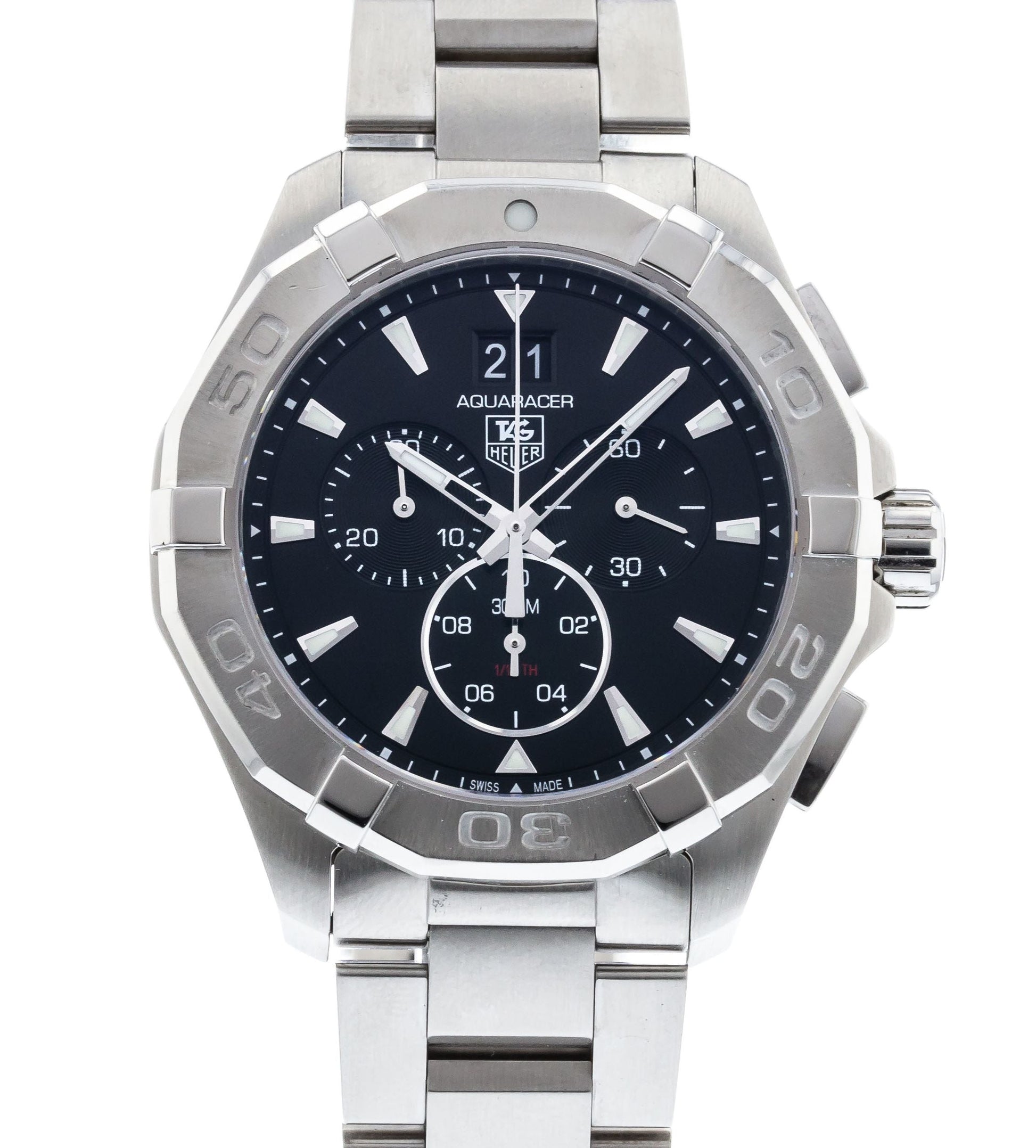 Shop Authentic Tag Heuer Aquaracer Chronograph Black Dial Silver Steel Strap Watch for Men - CAY1110.BA0927 - Luxxuri