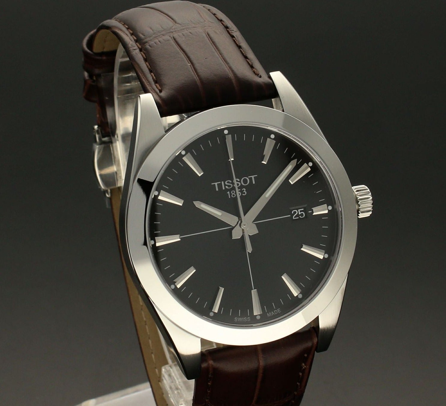 Shop Authentic Tissot Gentlemen Black Dial Brown Leather Strap Watch for Men - T127.410.16.051.01 - Luxxuri
