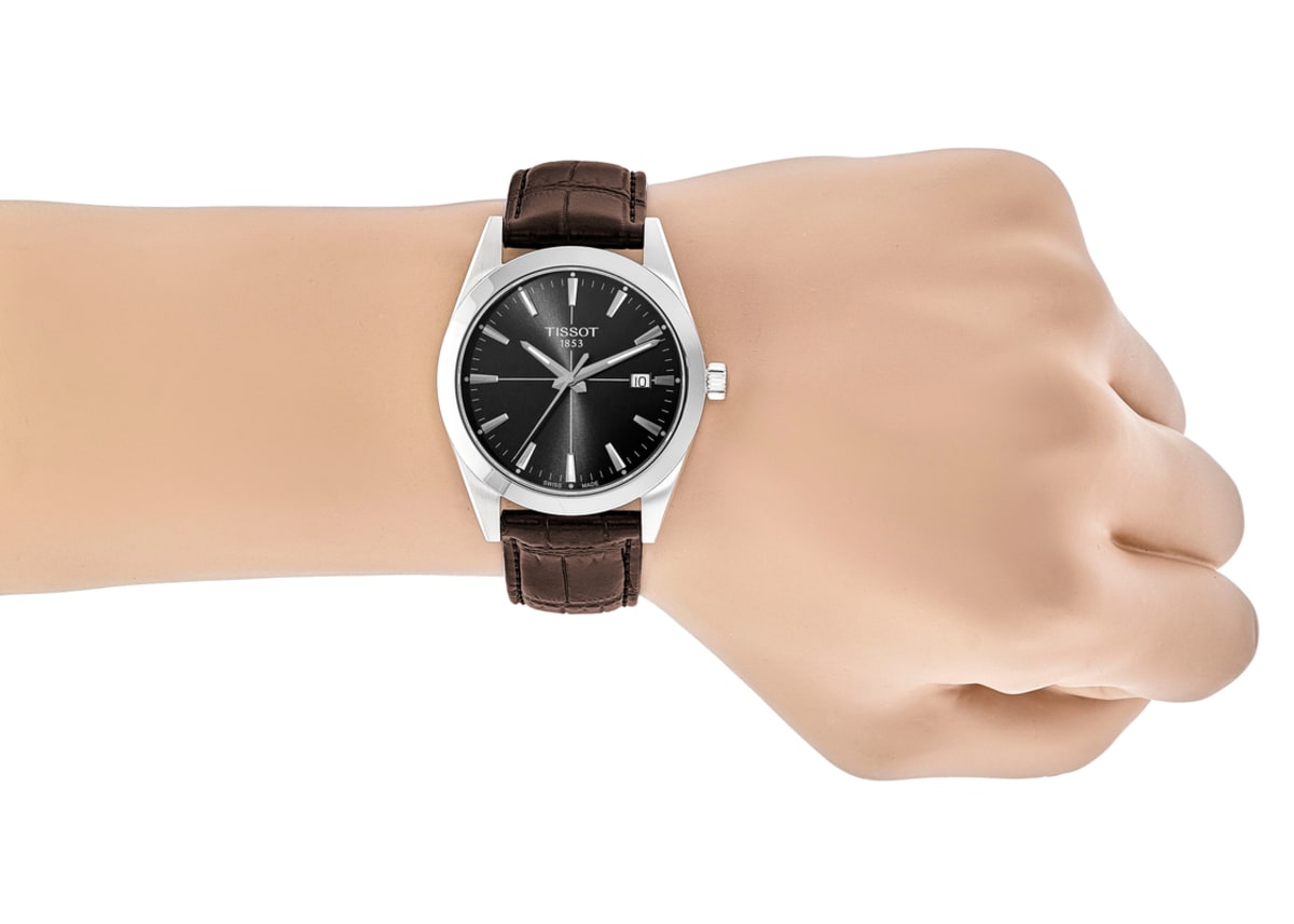 Shop Authentic Tissot Gentlemen Black Dial Brown Leather Strap Watch for Men - T127.410.16.051.01 - Luxxuri