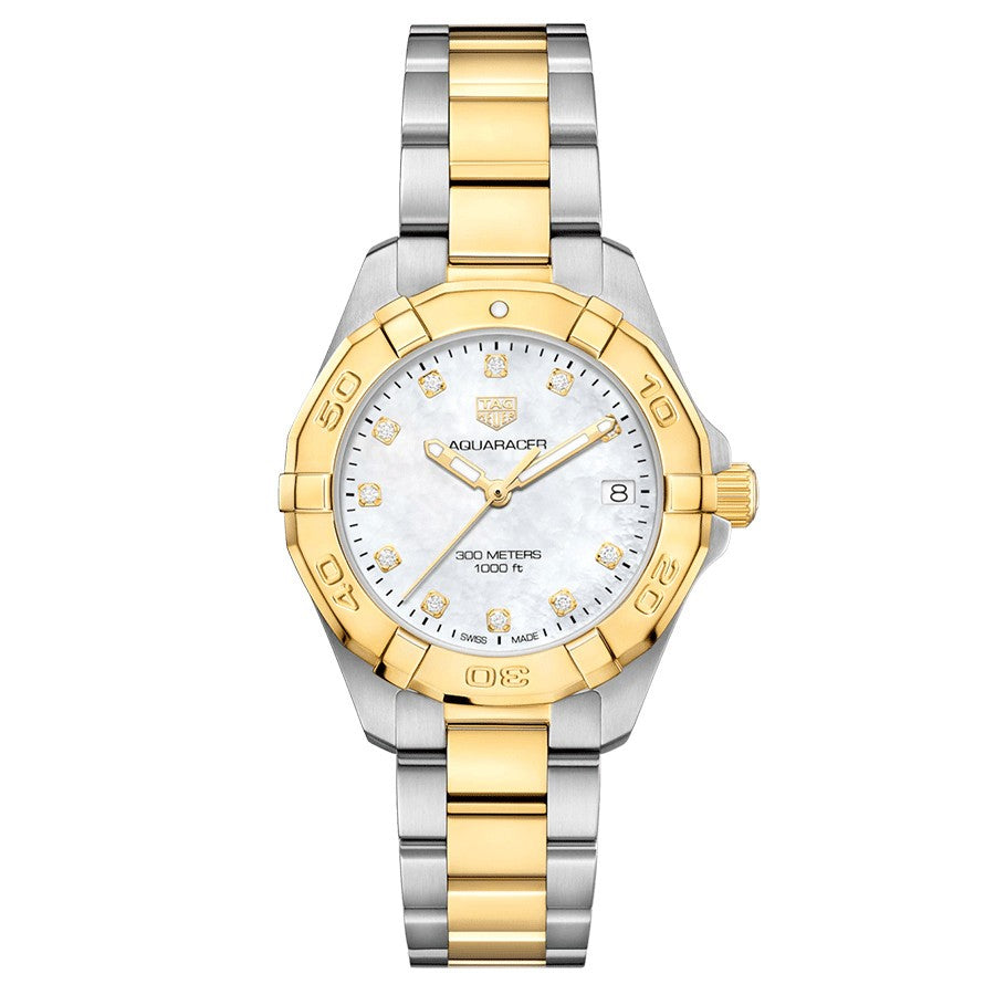 Shop Authentic Tag Heuer Aquaracer White Mother of Pearl Dial Two Tone Steel Strap Watch for Women - WBD1322.BB0320 - Luxxuri