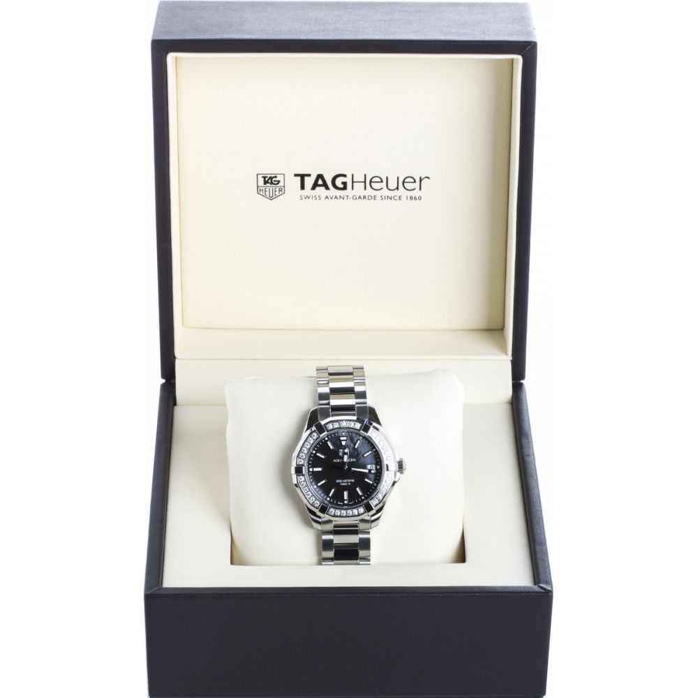 Shop Authentic Tag Heuer Aquaracer Quartz Diamonds Black Dial Silver Steel Strap Watch for Women - WAY131P.BA0748 - Luxxuri